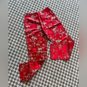 Vintage Forwear New York silk blend red embroidered cherry blossom brocade pant